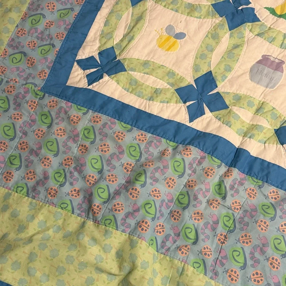 Disney Winnie the Pooh Quilt Full‎ Size Bedding Blue Hunny Bee Ladybug Sham